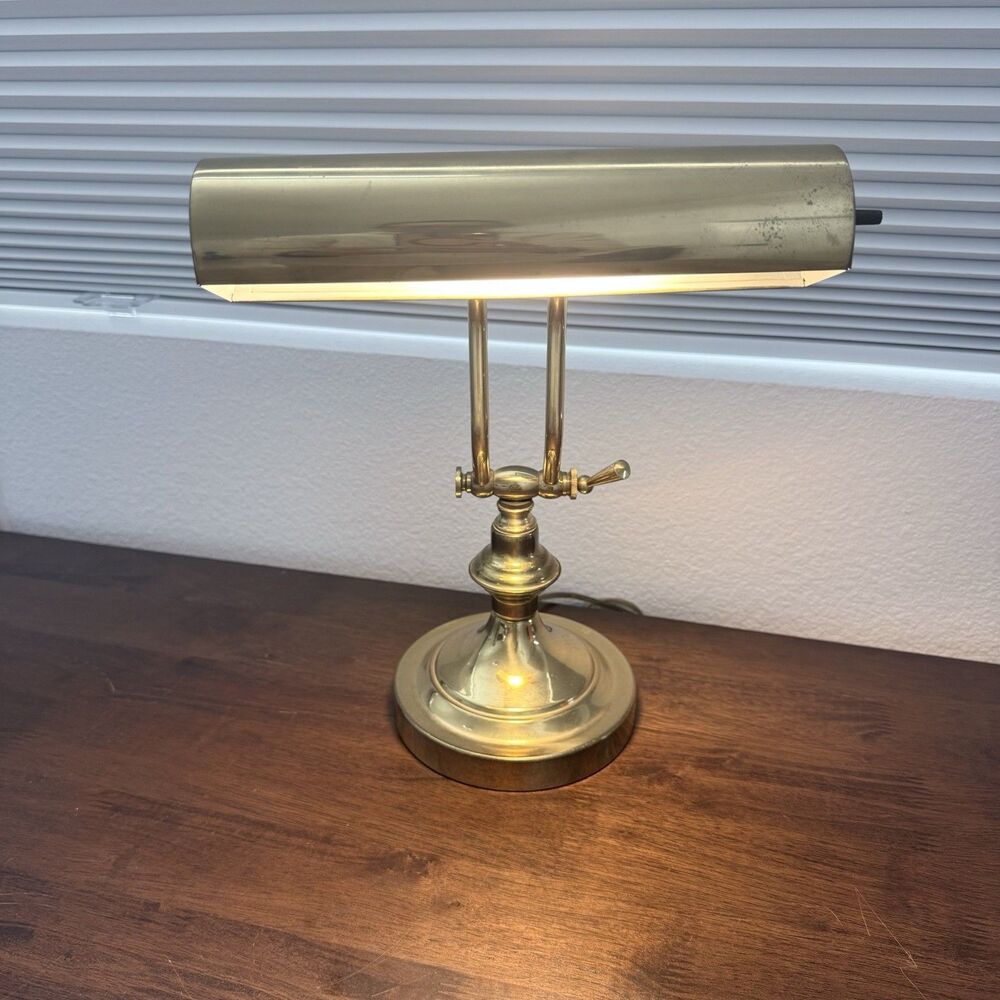 Vtg 80s Solid Brass Double Arm Piano Lamp Desk Light Weighted Dark Academia